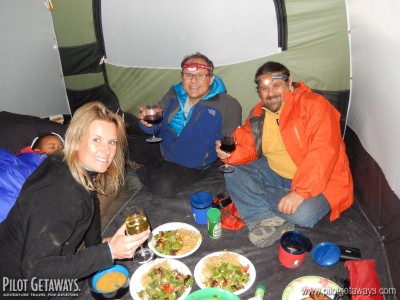 Dining in Ramona's tent